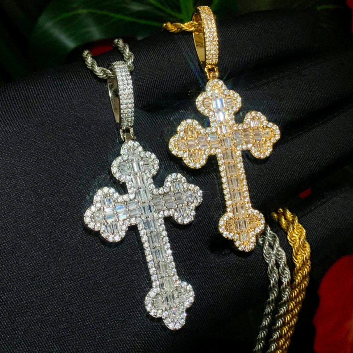 14kt Baguette Cross Pendant